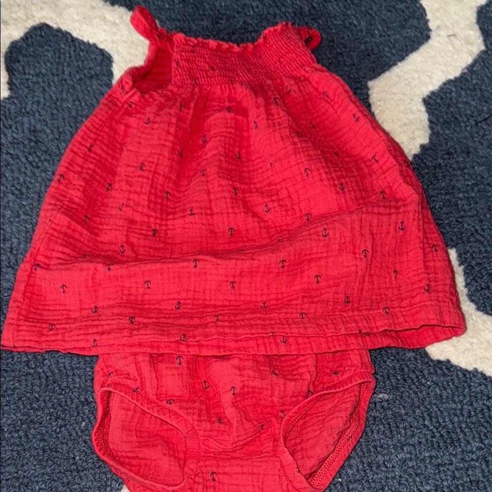 Carter's Red Anchor dress and diaper Cover Set with Knit Texture